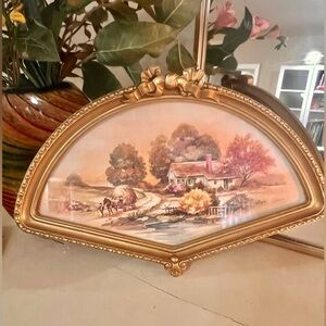 Vintage Cottage Picture Glass And Wood Gold Feminine